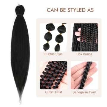 DIFUNEE Pre-stretched Braiding Hair - 24 Inch 8 Packs Natural Black Long Braiding Hair For Twist or Box Braids, Yaki Texture Hot Water Setting Synthetic Braiding Hair Extensions (24 Inch, 1B-8P)