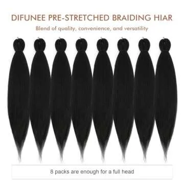 DIFUNEE Pre-stretched Braiding Hair - 24 Inch 8 Packs Natural Black Long Braiding Hair For Twist or Box Braids, Yaki Texture Hot Water Setting Synthetic Braiding Hair Extensions (24 Inch, 1B-8P)
