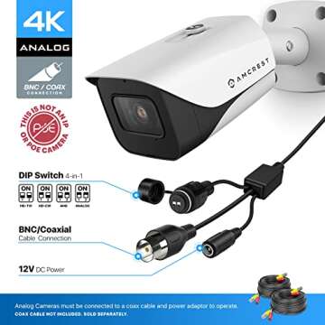 Amcrest 4K Analog Outdoor Security Camera, Bullet 4K (8MP) @15fps, CCTV-Coax-BNC, 98ft Night Vision,...