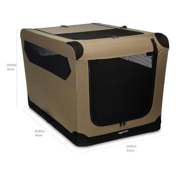 Amazon Basics Folding Soft Crate for Cat, Dog, Rabbit, Portable and Collapsible, 36 Inch, Tan, 35.8"L x 24.0"W x 24.0"H
