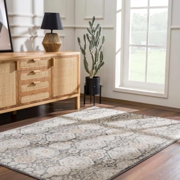 Hauteloom Minoa Boho Vintage Traditional Damask Area Rug - Farmhouse Traditional Floral Medallion Ca...