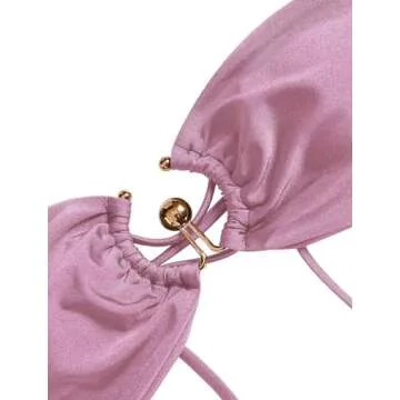 ZAFUL Strapless Swimsuits for Women O Ring Metal Hardware High Cut Brazilian Swimwear Set Tops Lavender Purple L