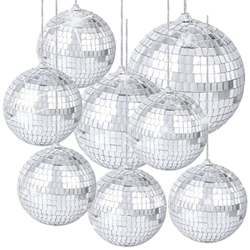 8 Pieces Silver Hanging Disco Balls for Retro Parties and Events