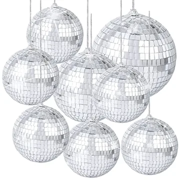 8 Pieces Silver Hanging Disco Balls for Retro Parties and Events