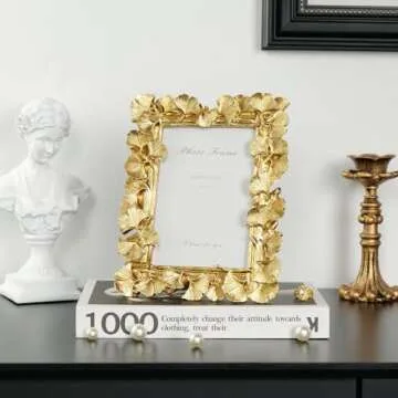 VAN GOGH ART Gold Picture Frames 4x6 Picture Frame Gold, Vintage Ornate Leaf Textured Hand-Crafted Resin with Glass Front Antique Photo Frame for Tabletop Display, Retro Design Home Decor