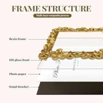 VAN GOGH ART Gold Picture Frames 4x6 Picture Frame Gold, Vintage Ornate Leaf Textured Hand-Crafted Resin with Glass Front Antique Photo Frame for Tabletop Display, Retro Design Home Decor