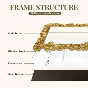 VAN GOGH ART Gold Picture Frames 4x6 Picture Frame Gold, Vintage Ornate Leaf Textured Hand-Crafted Resin with Glass Front Antique Photo Frame for Tabletop Display, Retro Design Home Decor