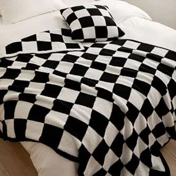 Fleece Throw Blanket Black Checkerboard Grid Throw Blanket Ultra Soft Warm Reversible Bed Blanket Microfiber Fuzzy Home Decor Blanket for Bed Sofa Travel Office 51''x63'' (Black, 51" x 63")