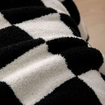 Fleece Throw Blanket Black Checkerboard Grid Throw Blanket Ultra Soft Warm Reversible Bed Blanket Microfiber Fuzzy Home Decor Blanket for Bed Sofa Travel Office 51''x63'' (Black, 51" x 63")