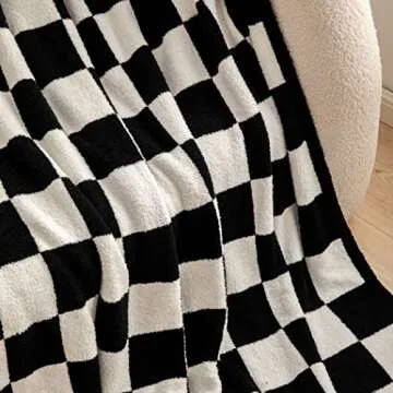 Fleece Throw Blanket Black Checkerboard Grid Throw Blanket Ultra Soft Warm Reversible Bed Blanket Microfiber Fuzzy Home Decor Blanket for Bed Sofa Travel Office 51''x63'' (Black, 51" x 63")