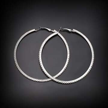 BSJELL Hoop Earrings for Women Silver Large Cubic Zirconia Hoop Earrings Big Circle Stud Earrings Crystal Bridal Wedding Fashion Jewelry For Women