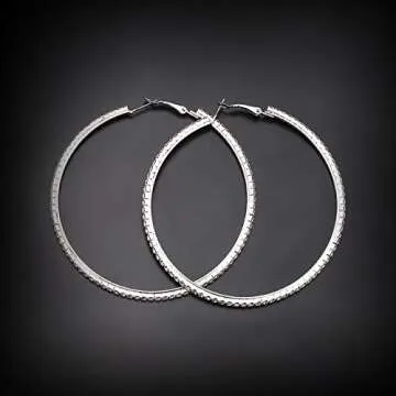 BSJELL Hoop Earrings for Women Silver Large Cubic Zirconia Hoop Earrings Big Circle Stud Earrings Crystal Bridal Wedding Fashion Jewelry For Women