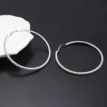 BSJELL Hoop Earrings for Women Silver Large Cubic Zirconia Hoop Earrings Big Circle Stud Earrings Crystal Bridal Wedding Fashion Jewelry For Women