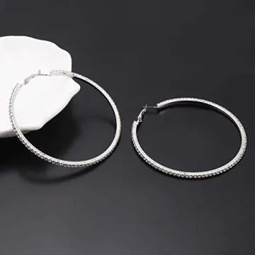 BSJELL Hoop Earrings for Women Silver Large Cubic Zirconia Hoop Earrings Big Circle Stud Earrings Crystal Bridal Wedding Fashion Jewelry For Women