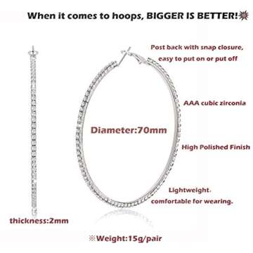 BSJELL Hoop Earrings for Women Silver Large Cubic Zirconia Hoop Earrings Big Circle Stud Earrings Crystal Bridal Wedding Fashion Jewelry For Women