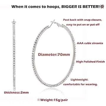 BSJELL Hoop Earrings for Women Silver Large Cubic Zirconia Hoop Earrings Big Circle Stud Earrings Crystal Bridal Wedding Fashion Jewelry For Women