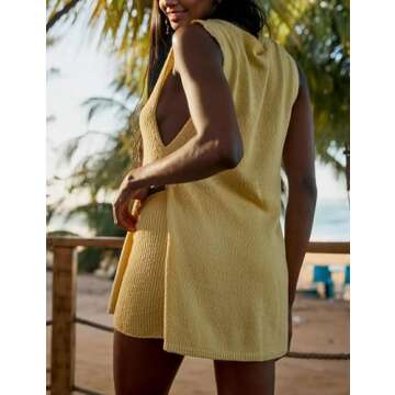 Dsewpaur Women Summer Sleeveless Sweater Set 2 Piece Outfits Knit Tank Top Mini Shorts Matching Beach Vacation Set