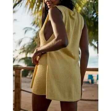 Dsewpaur Women Summer Sleeveless Sweater Set 2 Piece Outfits Knit Tank Top Mini Shorts Matching Beach Vacation Set