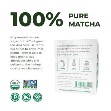 Tenzo Organic Matcha Green Tea Powder for On-the-Go Energy