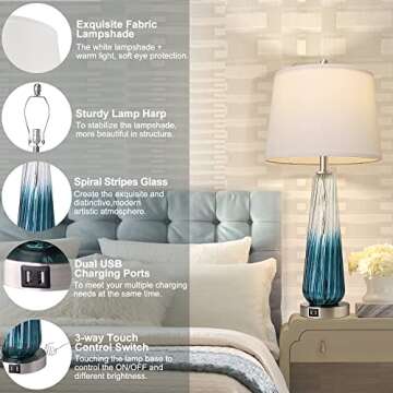 Touch Control Table Lamps with USB Ports for Bedrooms