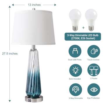 Touch Control Table Lamps with USB Ports for Bedrooms