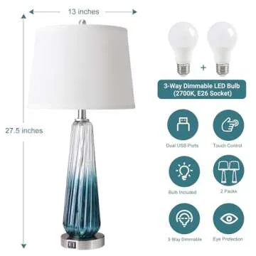 Touch Control Table Lamps with USB Ports for Bedrooms