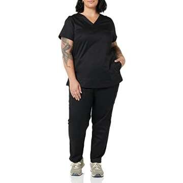 Amazon Essentials Women's Classic Fit V-Neck Short Sleeve Scrub Top (Available in Plus Size), Black, 6X