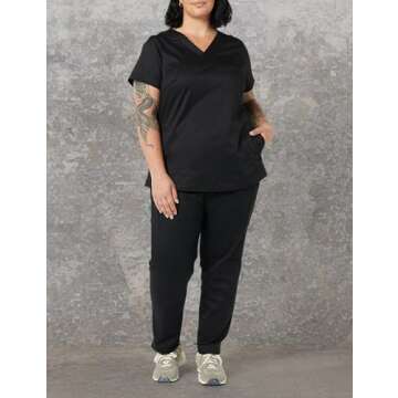 Amazon Essentials Women's Classic Fit V-Neck Short Sleeve Scrub Top (Available in Plus Size), Black, 6X
