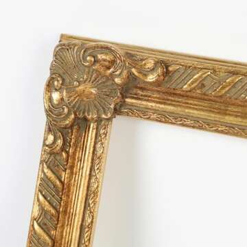 FOLKOR Solid Wood Canvas Frame for 9x12” Oil Paintings, 1.8” Wide Gold Finished Ornate Frame, Vertical or Horizontal Display for Home Office Wall Decor, No Plexiglass & Backing Board