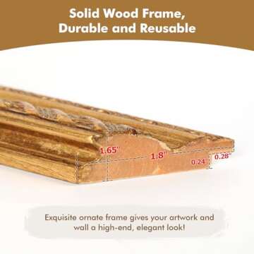FOLKOR Solid Wood Canvas Frame for 9x12” Oil Paintings, 1.8” Wide Gold Finished Ornate Frame, Vertical or Horizontal Display for Home Office Wall Decor, No Plexiglass & Backing Board