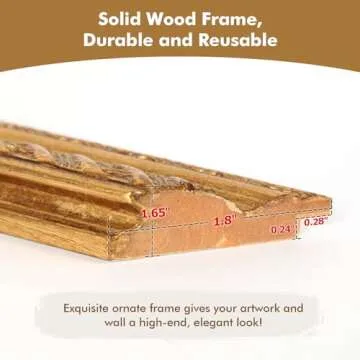 FOLKOR Solid Wood Canvas Frame for 9x12” Oil Paintings, 1.8” Wide Gold Finished Ornate Frame, Vertical or Horizontal Display for Home Office Wall Decor, No Plexiglass & Backing Board