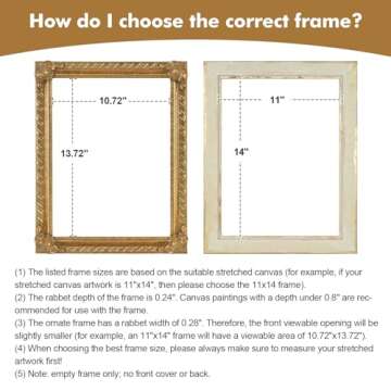 FOLKOR Solid Wood Canvas Frame for 9x12” Oil Paintings, 1.8” Wide Gold Finished Ornate Frame, Vertical or Horizontal Display for Home Office Wall Decor, No Plexiglass & Backing Board