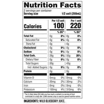 Wyman's Wild Blueberry Juice, 100% Juice, No Sugar Added, Not From Concentrate, Glass Bottled, 500mL (3 Pack)