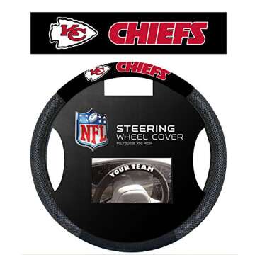 Fremont Die NFL Kansas City Chiefs Poly-Suede Steering Wheel Cover, Fits Most Standard Size Steering Wheels, Black/Team Colors
