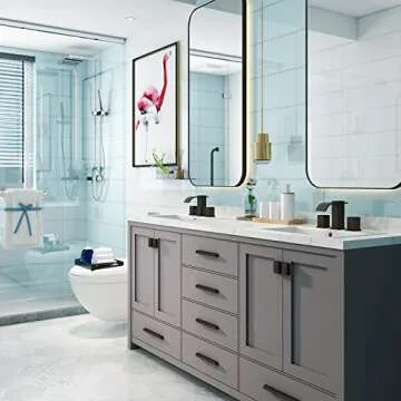 MR. FAUCET Waterfall Bathroom Sink Faucets 3 Hole, 2-Handle 8 Inch Bathroom Vanity Faucet, with Pop-up Drain Assembly, (Matte Black)