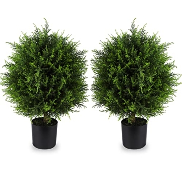 HONHDONZJP Artificial Topiary Cedar Ball Tree 20'' Fake Cedar Potted Plants Artificial Shrubs Bushes...