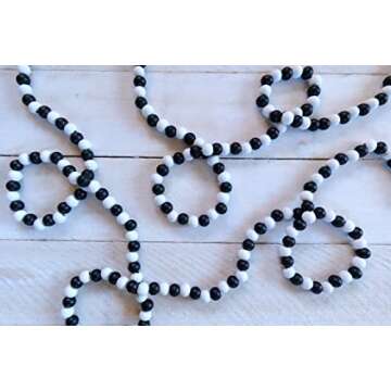 9-Foot Matte Black & White Wood Bead Garland Decor