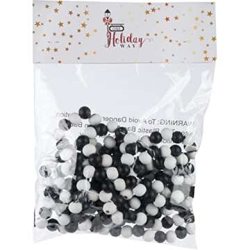 9-Foot Matte Black & White Wood Bead Garland Decor