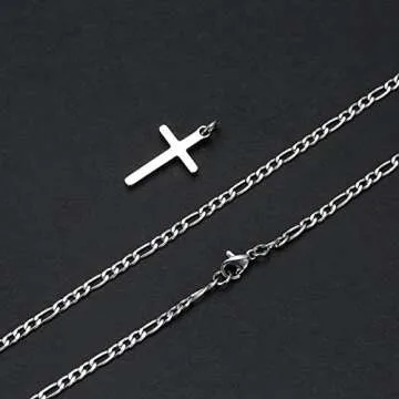 TASBERN Cross Necklace for Men Stainless Steel Polished Plain Cross Pendant Necklace Simple Faith Christian Jewelry Gift for Son 20"