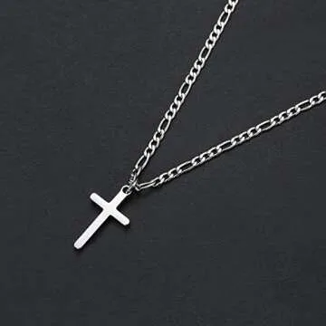 TASBERN Cross Necklace for Men Stainless Steel Polished Plain Cross Pendant Necklace Simple Faith Christian Jewelry Gift for Son 20"
