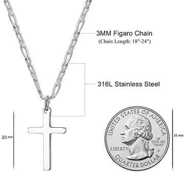 TASBERN Cross Necklace for Men Stainless Steel Polished Plain Cross Pendant Necklace Simple Faith Christian Jewelry Gift for Son 20"