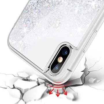 Maxdara Case for iPhone X/iPhone XS Glitter Case Liquid Flowing Luxury Bling Sparkle Glitter Shockproof Girls Women Case X/XS 5.8 inches (Silver)