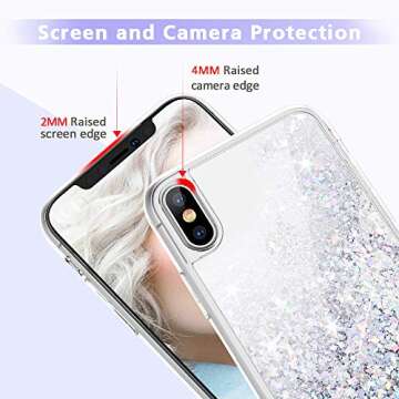 Maxdara Case for iPhone X/iPhone XS Glitter Case Liquid Flowing Luxury Bling Sparkle Glitter Shockproof Girls Women Case X/XS 5.8 inches (Silver)