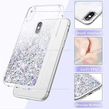 Maxdara Case for iPhone X/iPhone XS Glitter Case Liquid Flowing Luxury Bling Sparkle Glitter Shockproof Girls Women Case X/XS 5.8 inches (Silver)