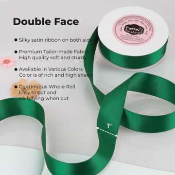 VATIN Forest Green Satin Ribbon 1" x 25 Yards for Gifts