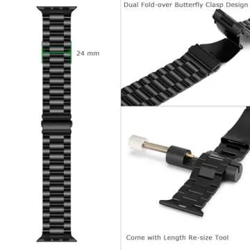 Tasikar Band Compatible with Apple Watch Band 49mm 46mm 45mm 44mm 42mm Premium Stainless Steel Metal Replacement Strap Compatible with Apple Watch Ultra 2 Ultra Series10 9 8 7 6 5 4 3 2 1 SE, Black