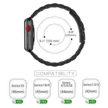 Tasikar Band Compatible with Apple Watch Band 49mm 46mm 45mm 44mm 42mm Premium Stainless Steel Metal Replacement Strap Compatible with Apple Watch Ultra 2 Ultra Series10 9 8 7 6 5 4 3 2 1 SE, Black