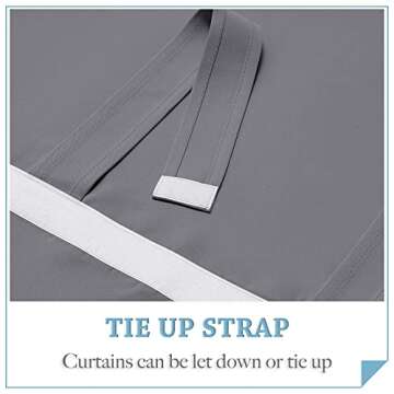 RYB HOME Blackout Door Curtain - Privacy Thermal Insulated Window Curtains for Patio French Front Tricia Door Sidelight Curtain Tie up Shade, W26 x L69 inch, 1 Panel, Gray