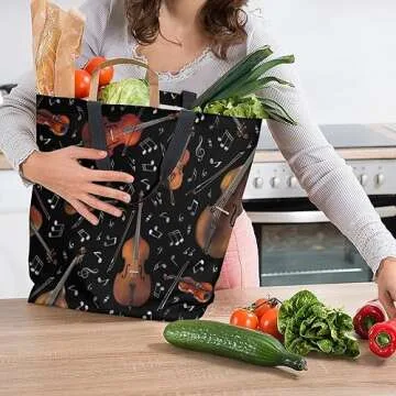 Stylish Violin Music Note Canvas Tote Bag for Women