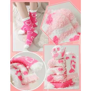 TEHOOK Valentines Gifts-Warm Fuzzy Cozy Fluffy Soft Socks-Pink Heart Valentines Socks-Valentines Day...